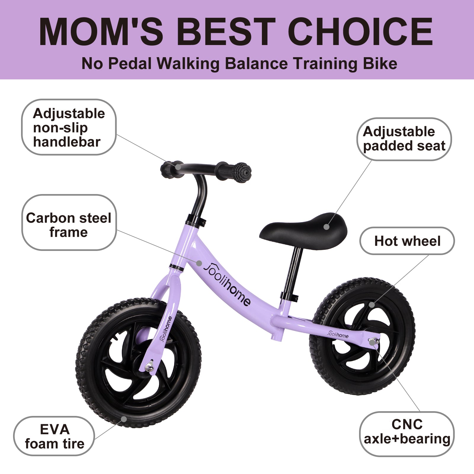 12" Balance Bike with Carbon Steel Frame Purple
