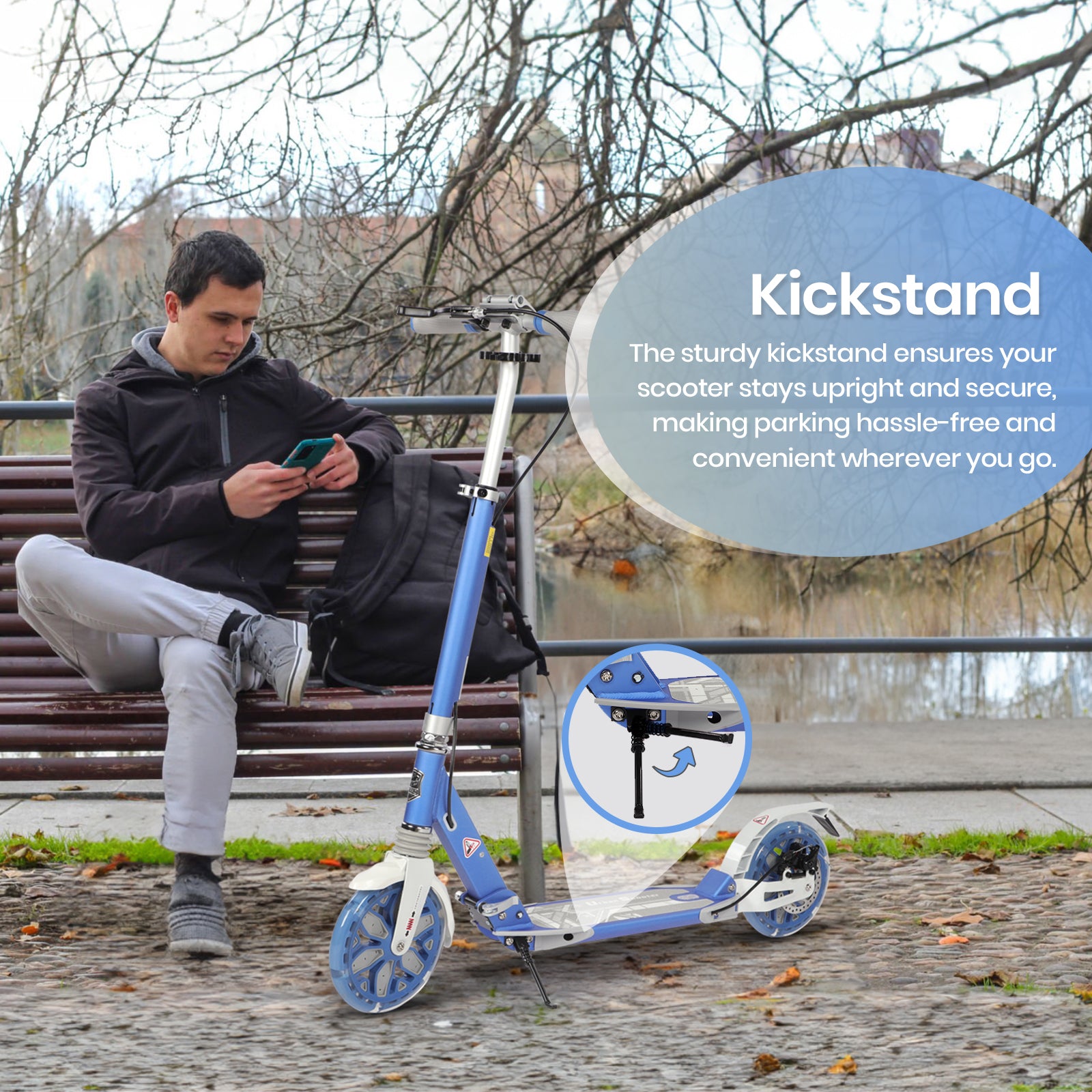 Hyeed Light Up Kick Scooter with Disc Brake Blue