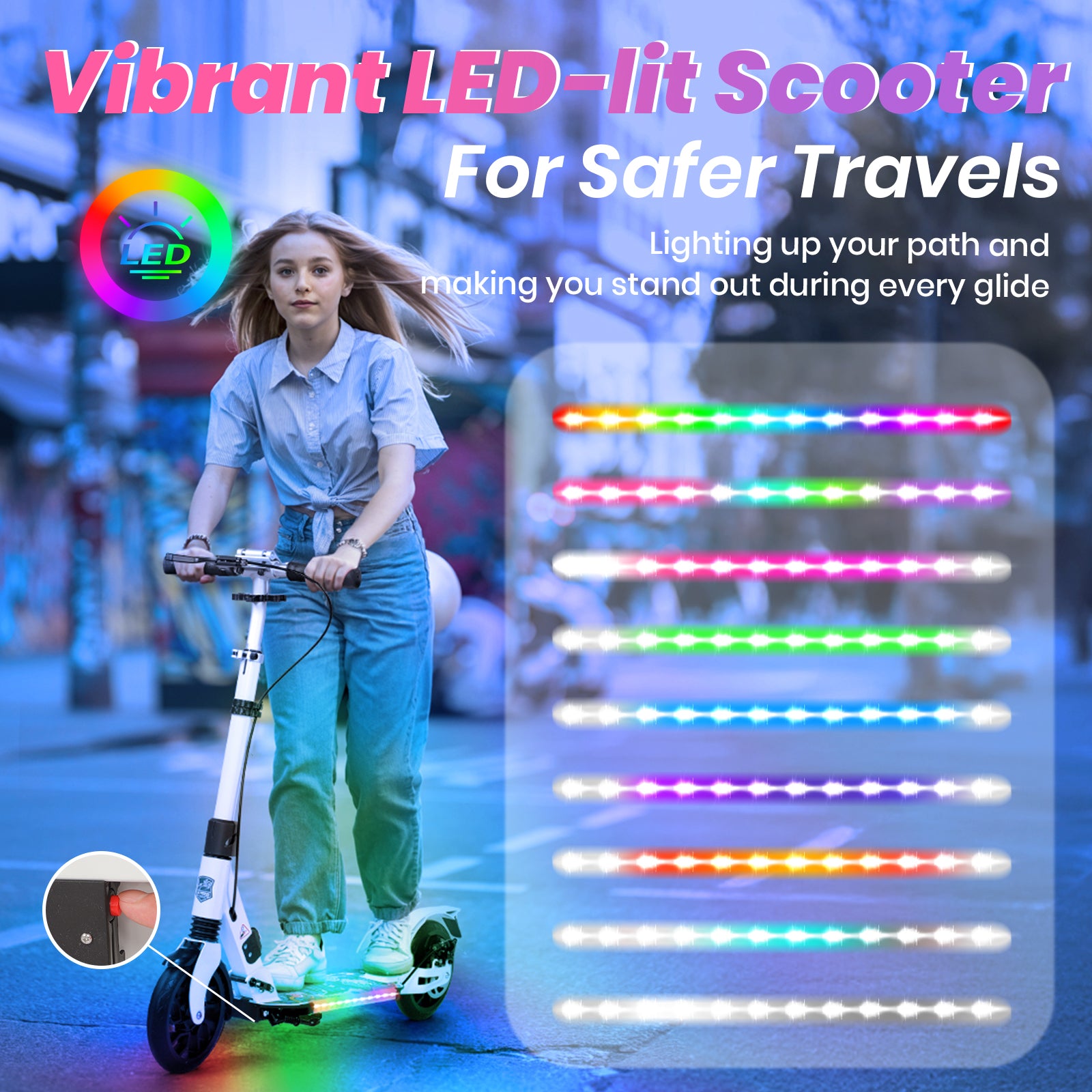 Hyeed Light Up Kick Scooter with Disc Brake White