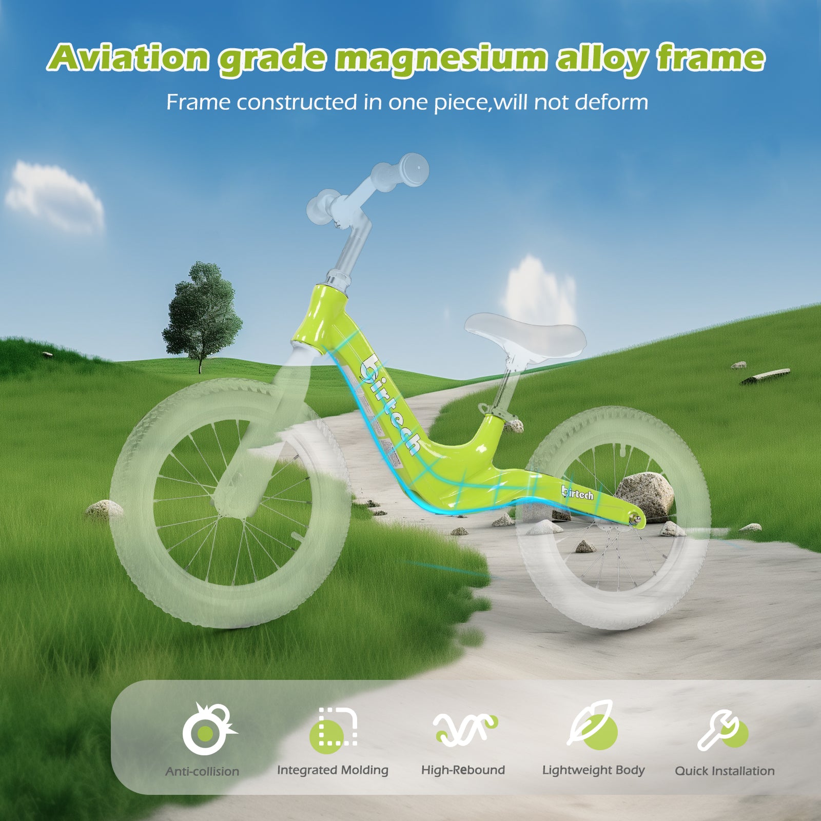 Birtech 14 Inch Kids Balance Bike with Magnesium Alloy Frame Green