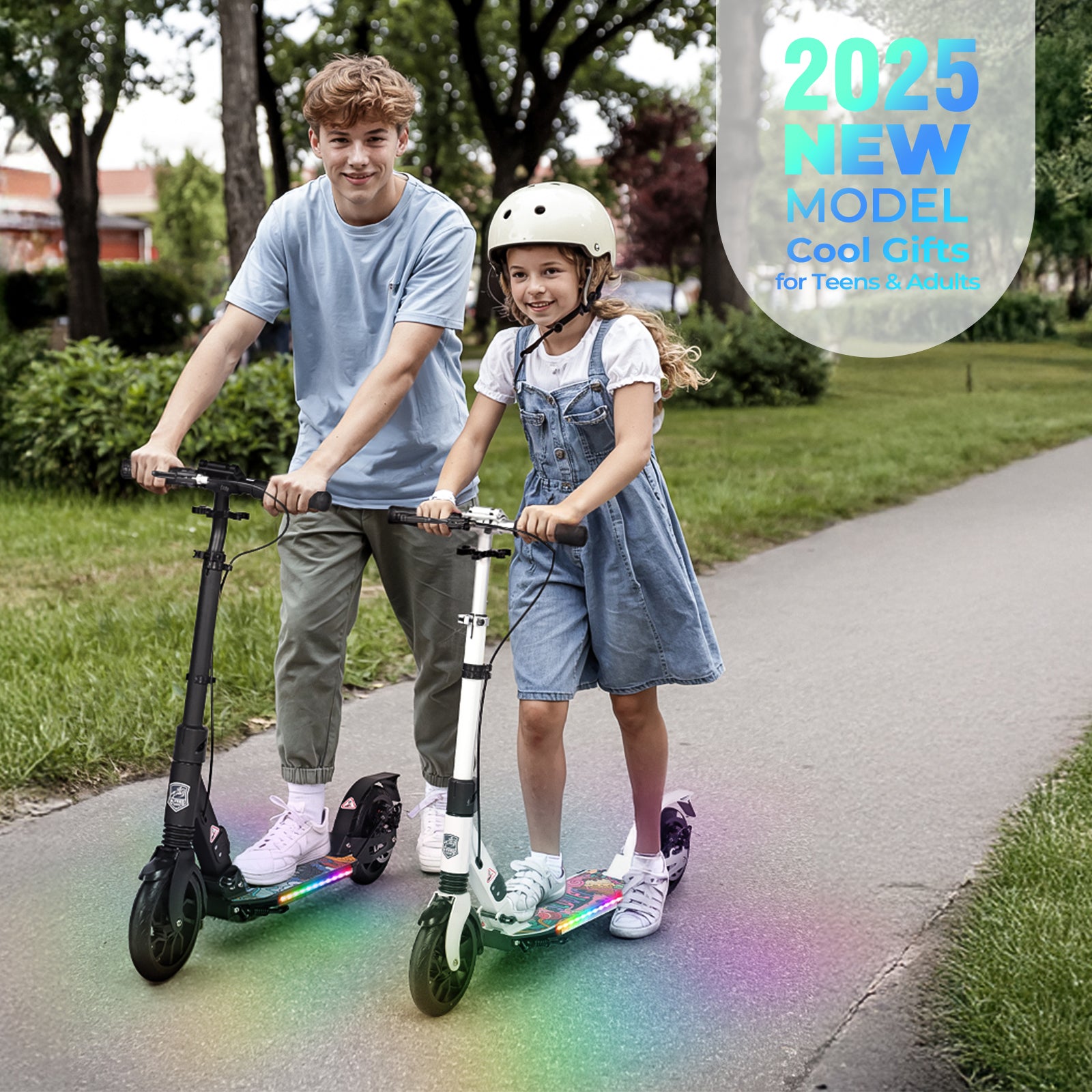 Hyeed Light Up Kick Scooter with Disc Brake Black