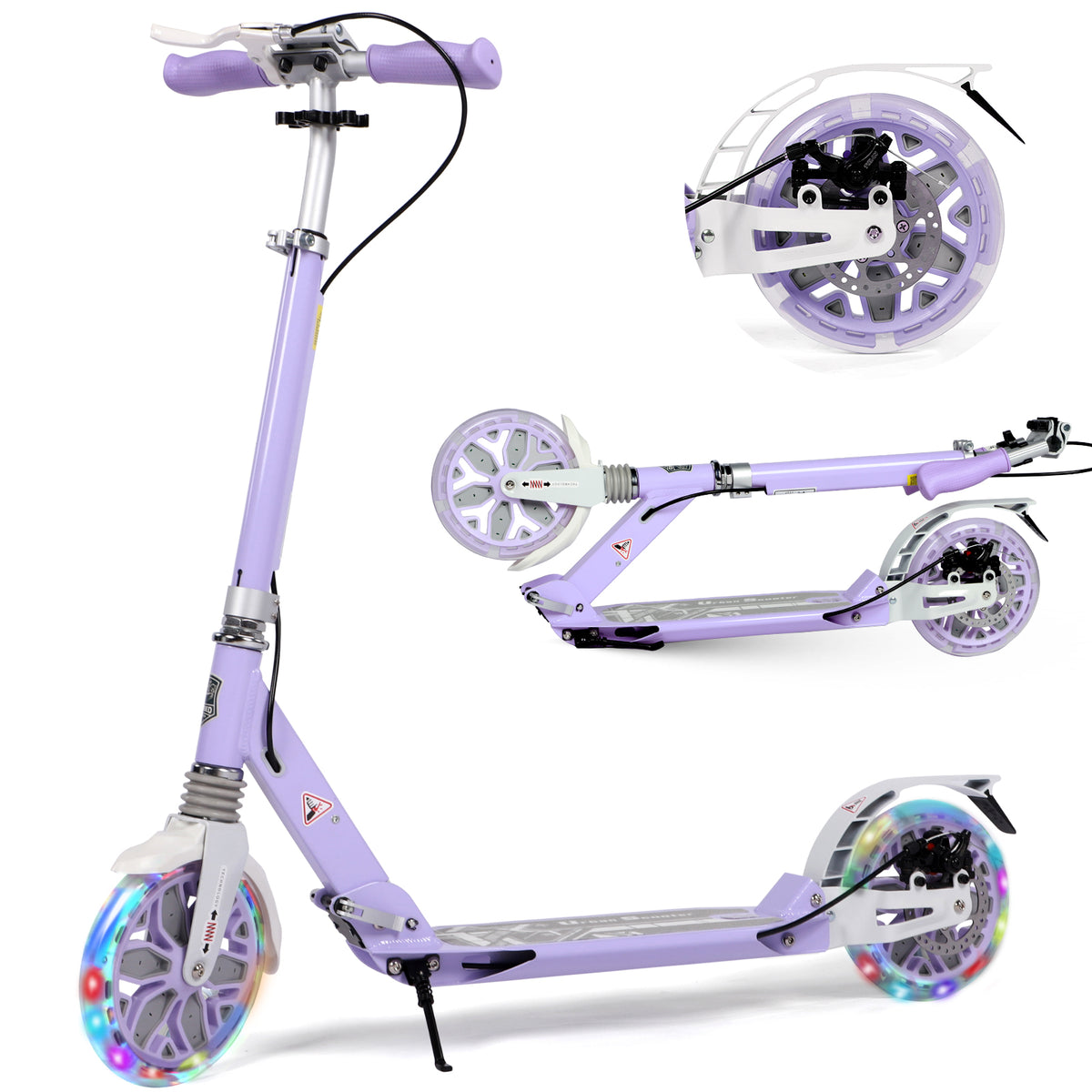 Hyeed Light Up Kick Scooter with Disc Brake Purple