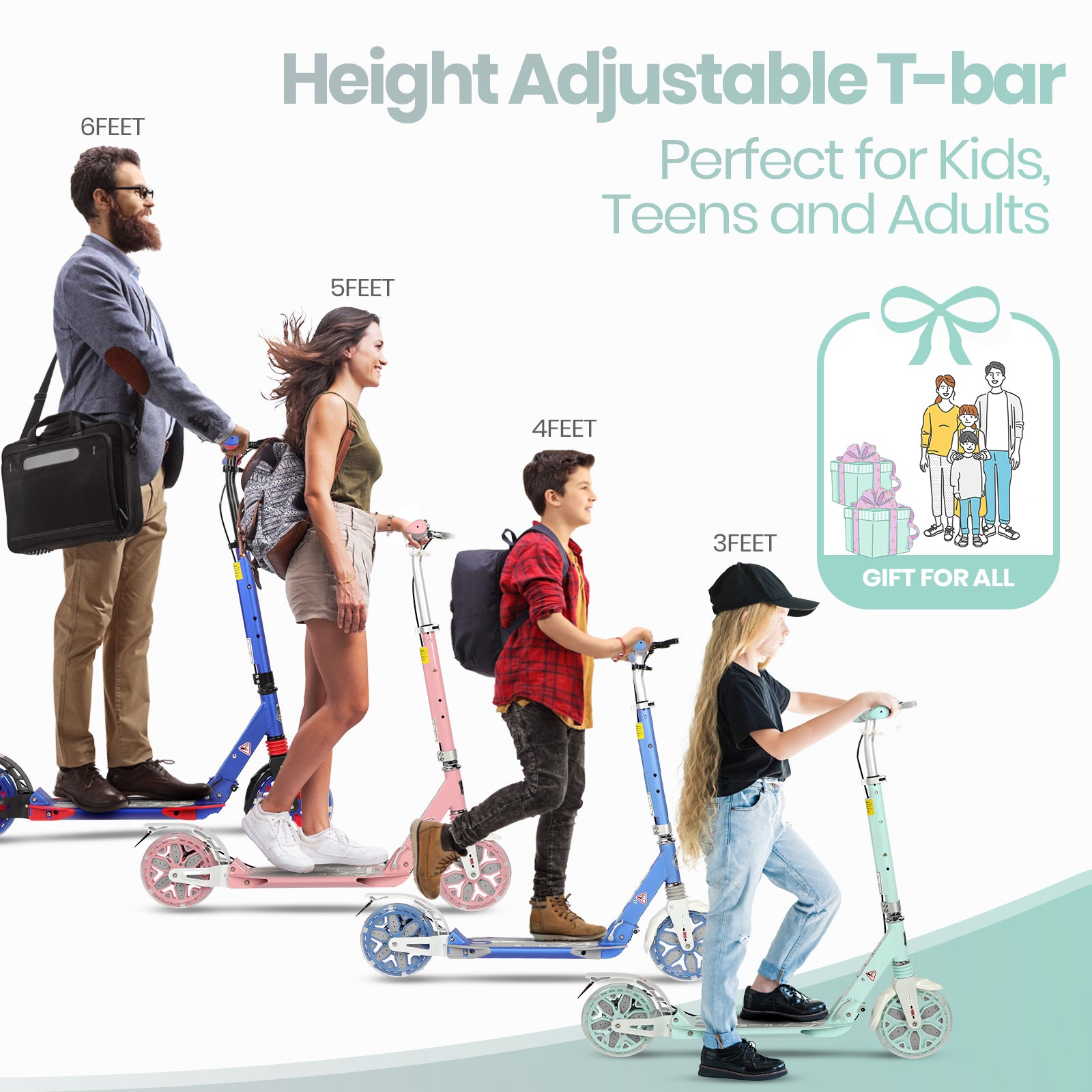 Hyeed Light Up Kick Scooter with Disc Brake Green