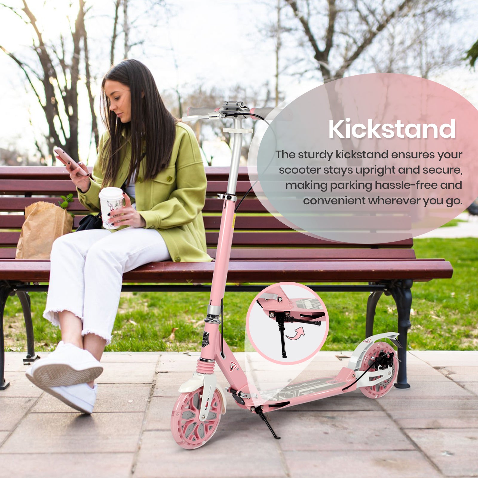 Hyeed Light Up Kick Scooter with Disc Brake Pink