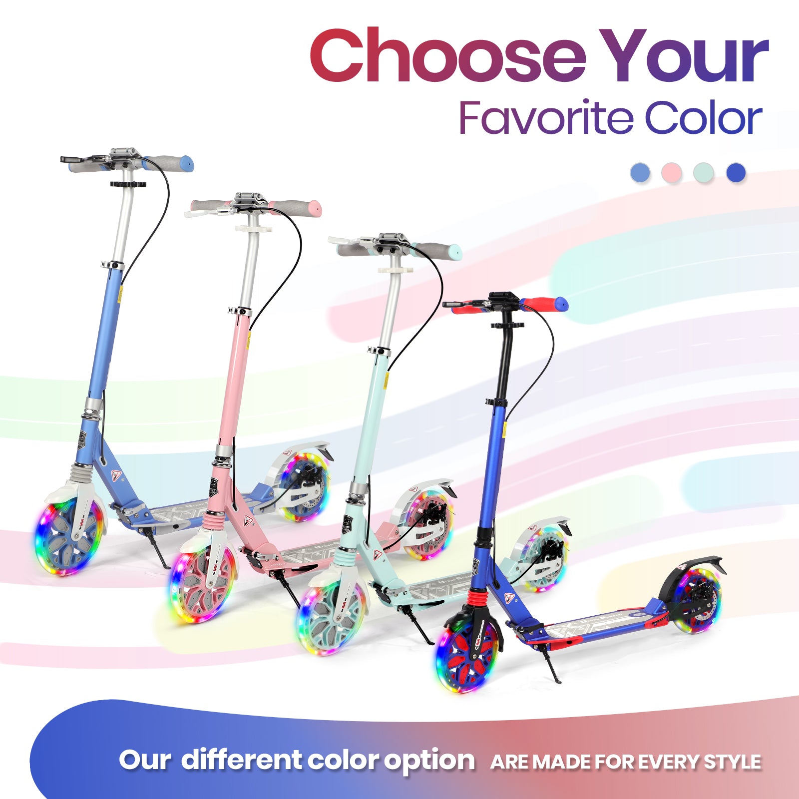 Hyeed Light Up Kick Scooter with Disc Brake Dark Blue