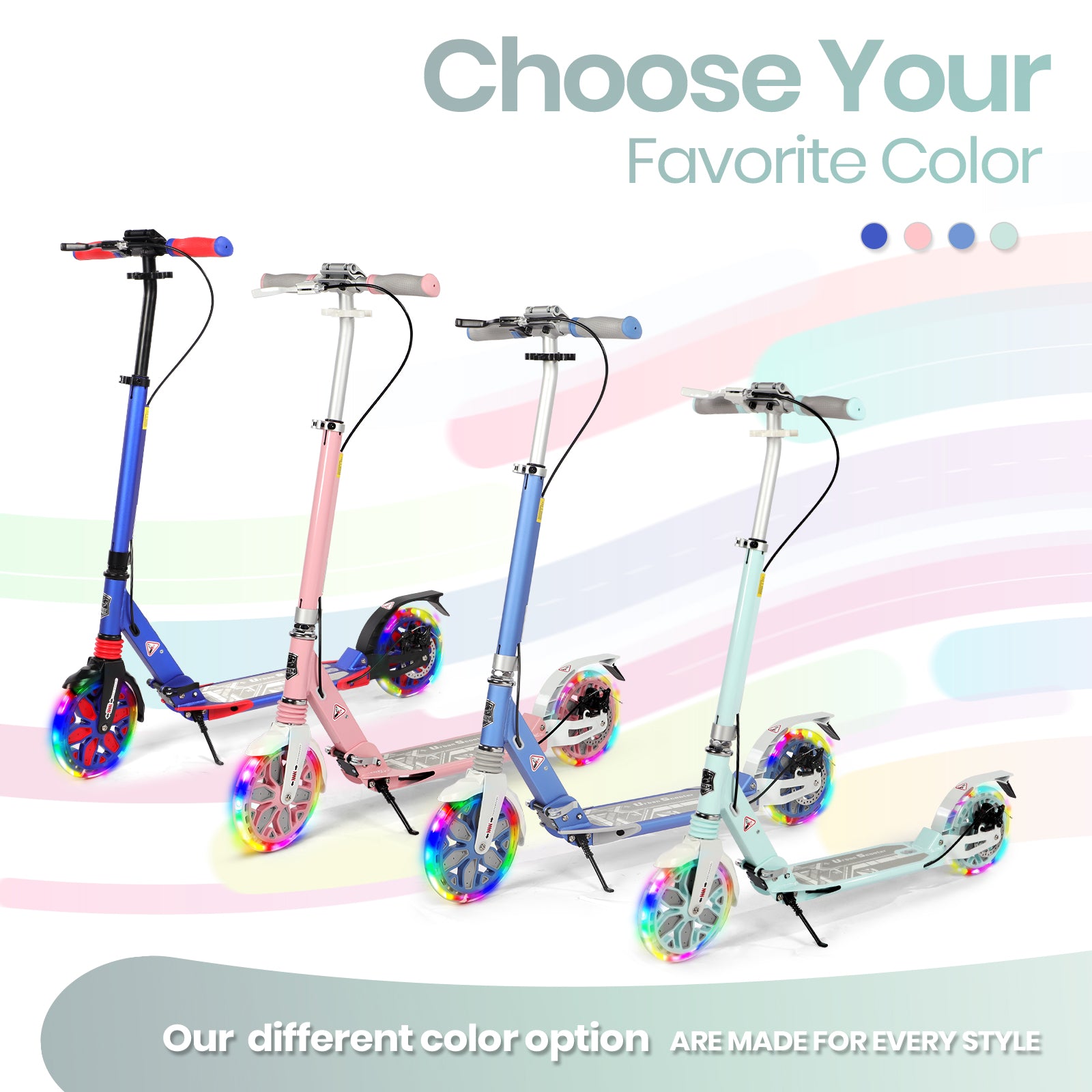 Hyeed Light Up Kick Scooter with Disc Brake Green