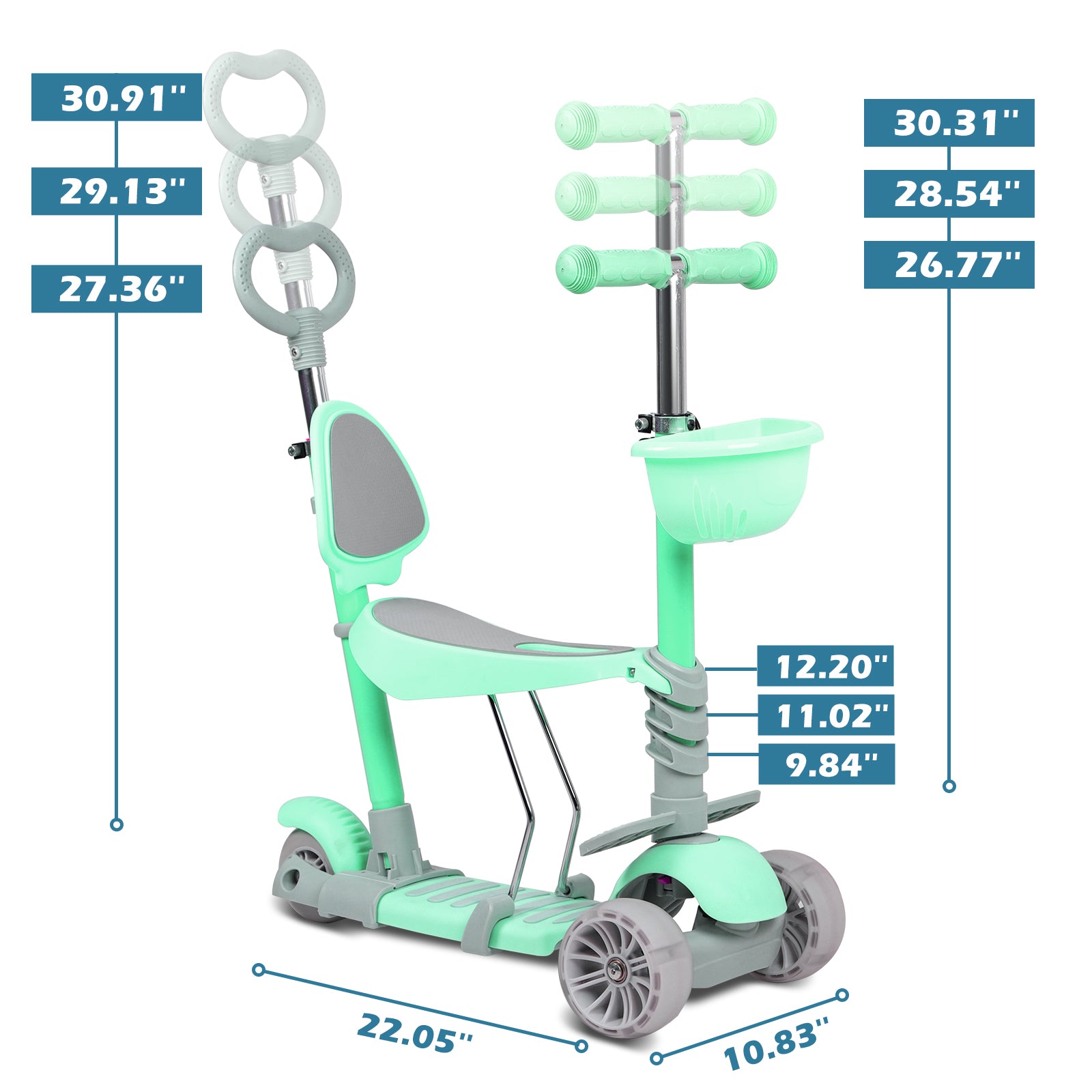 Hyeed 5-in-1 Kids Scooter Green