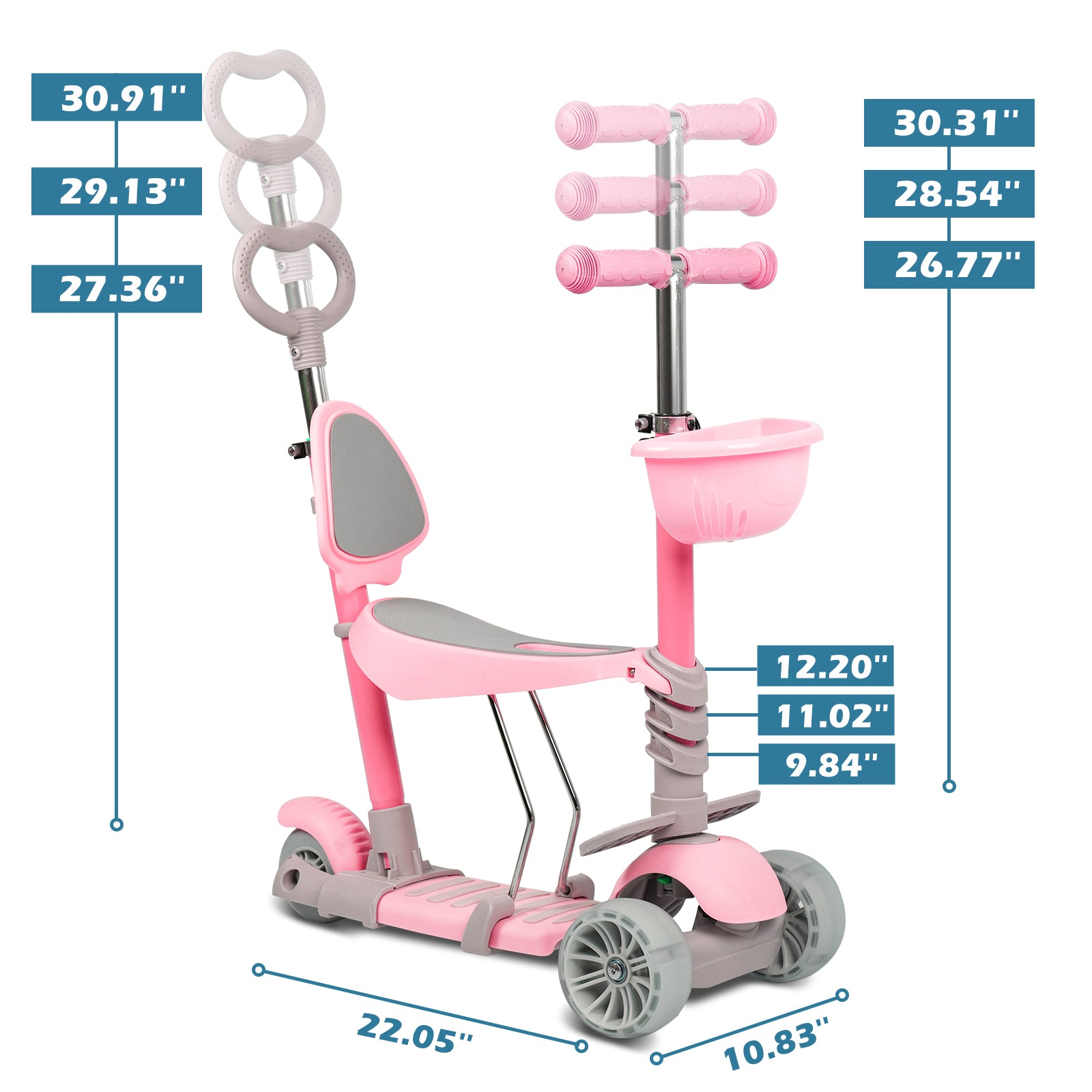 Hyeed 5-in-1 Kids Scooter Pink