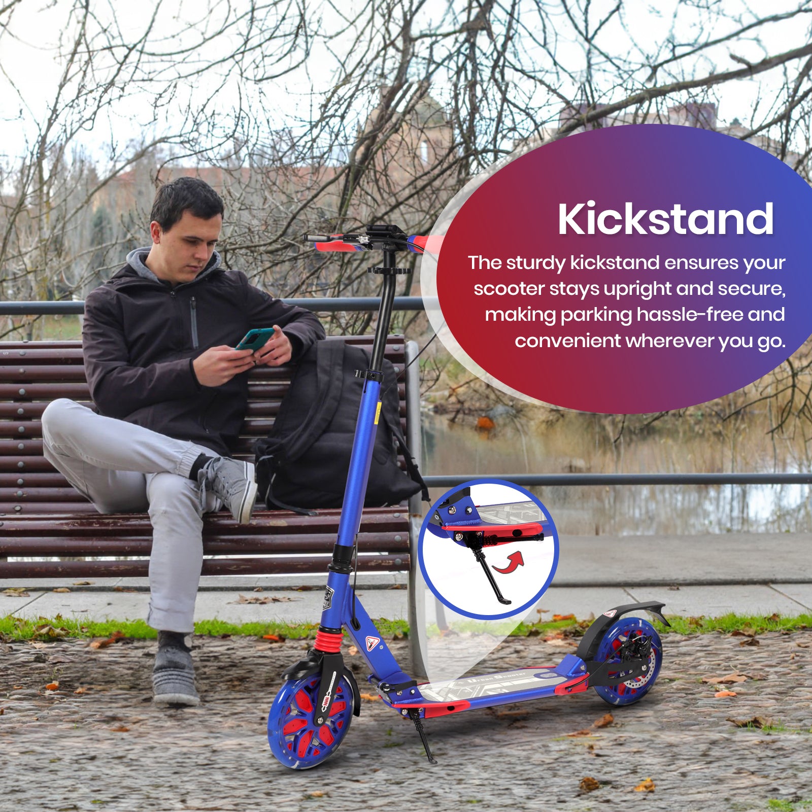 Hyeed Light Up Kick Scooter with Disc Brake Dark Blue