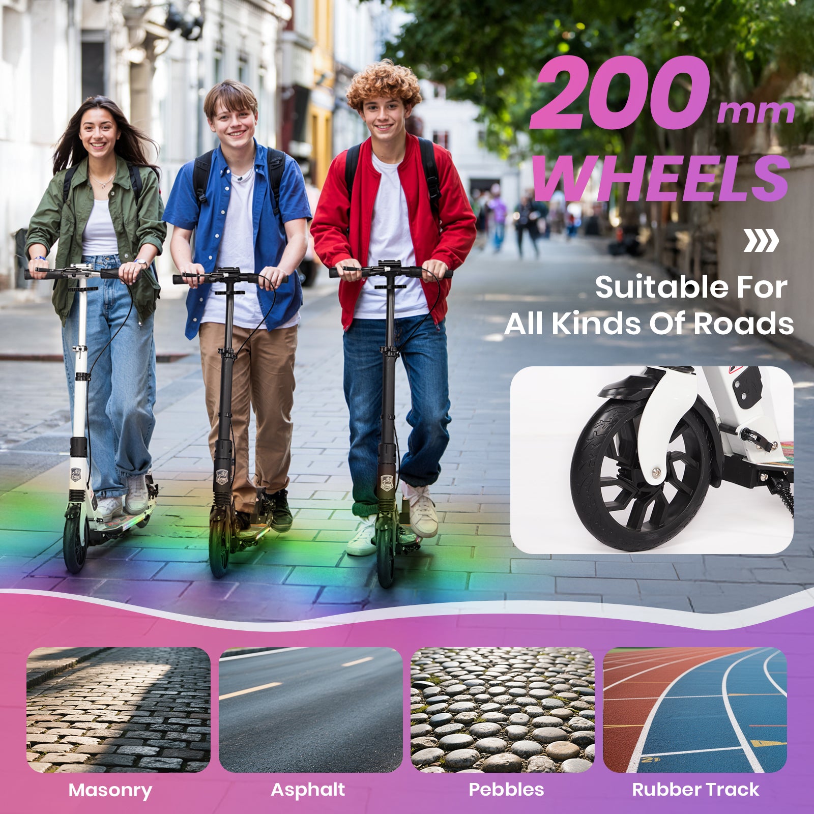 Hyeed Light Up Kick Scooter with Disc Brake White