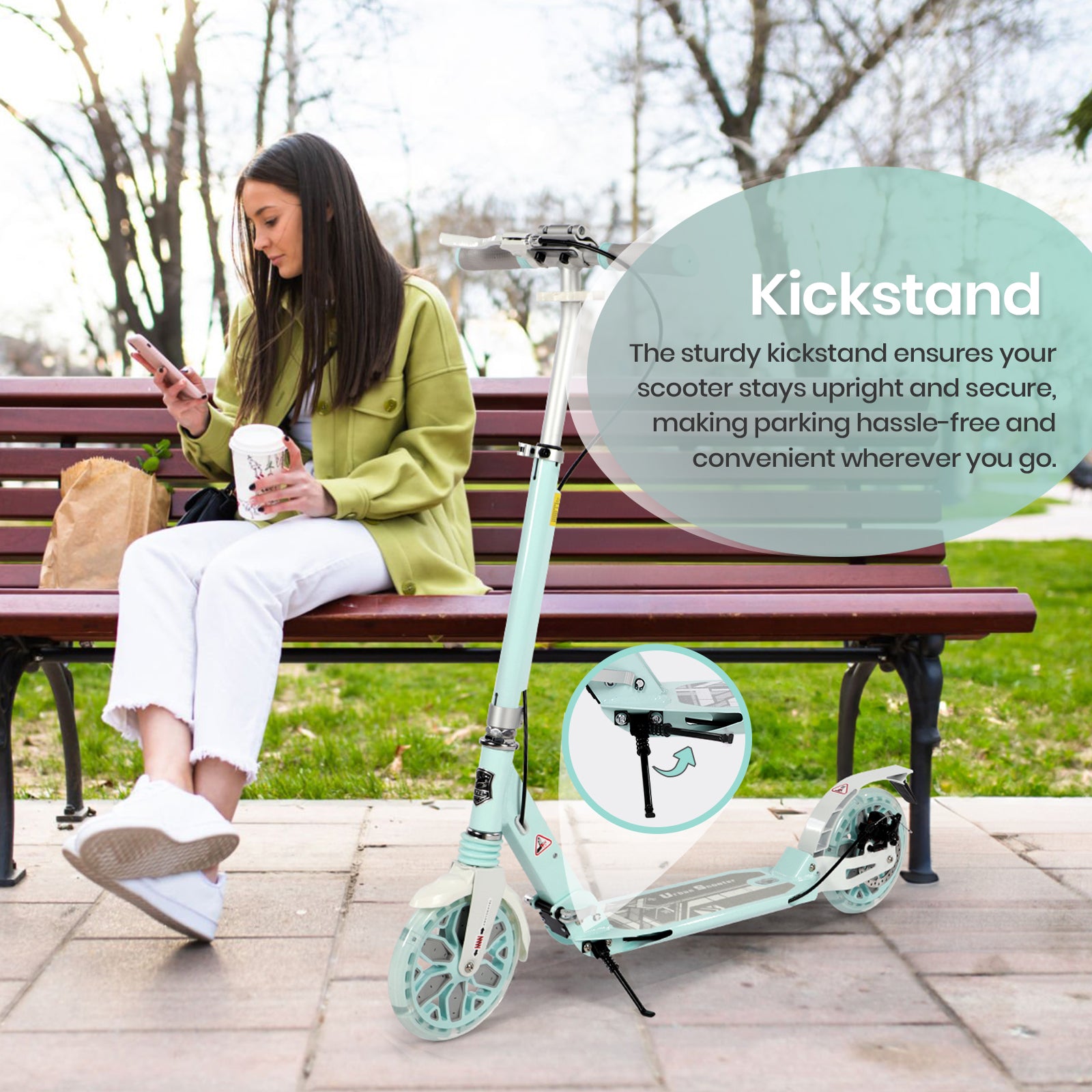 Hyeed Light Up Kick Scooter with Disc Brake Green